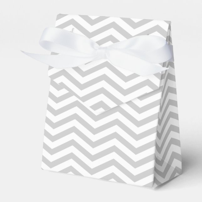 Grey, white chevron zigzag pattern wedding favor boxes (Front Side)