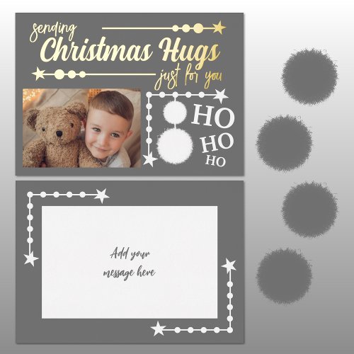 Grey white Christmas hugs just for you photo Foil Holiday Card