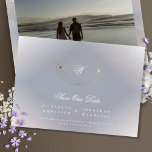 grey white classic deco gold monogram photo save the date<br><div class="desc">grey white classic deco gold monogram photo save the date. This card is part of a unique suite and collection.</div>