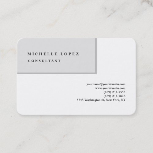 Grey White Classical Elegant Plain Professional Business Card