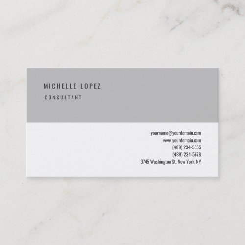 Grey White Classical Elegant Plain Professional Business Card