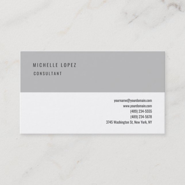 Grey White Classical Elegant Plain Professional Business Card (Front)