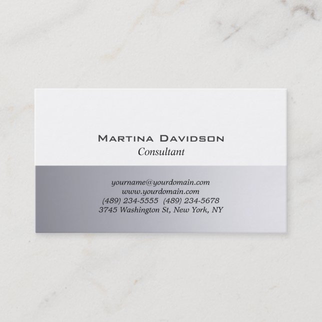 Grey White Classical Plain Creative Business Card (Front)
