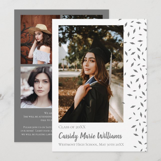 Grey White Confetti Graduation Announcement (Front/Back)