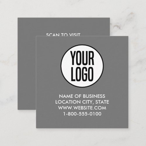 Grey White Custom Logo and QR Code Square Business Card