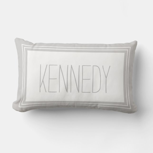 Grey White Custom Monogram Name Keepsake Lumbar Pillow (Front)