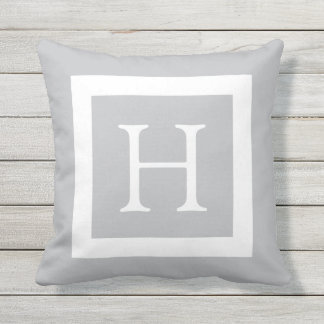 Grey White Custom Monogram Throw Pillow