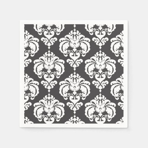 Grey  White Damask Chic Pattern Elegant Party Napkins