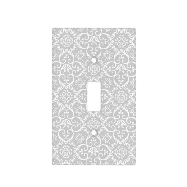 Grey & White Damask Light Switch Cover (Front)