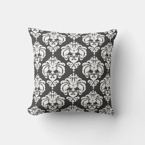 Grey  White Damask Modern Elegant Pattern Throw Pillow