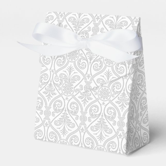 Grey & White Damask Pattern Favor Box (Front Side)
