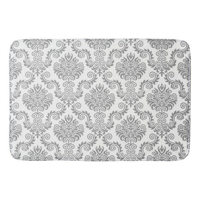 Grey & White Damask Pattern{pick your color} Bathroom Mat (Front)