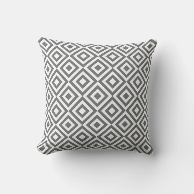 Grey & White Diamond Pattern Decorative Throw Pillow (Front)