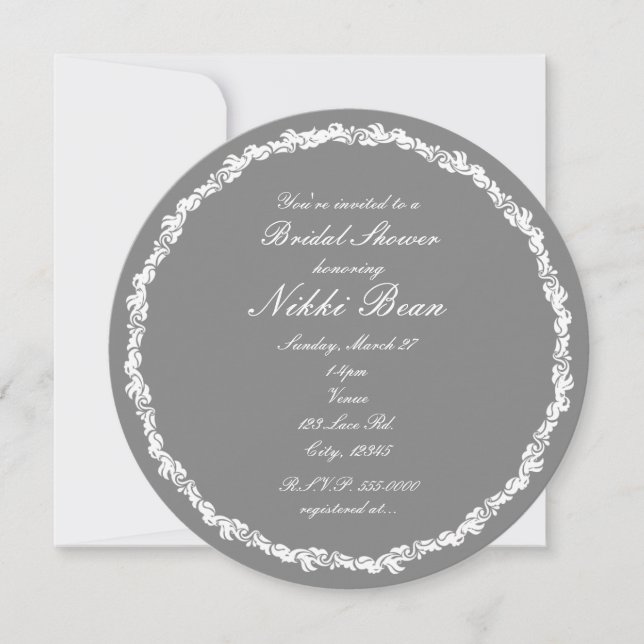 Grey & White Elegant Fancy Bridal Invitations (Front)