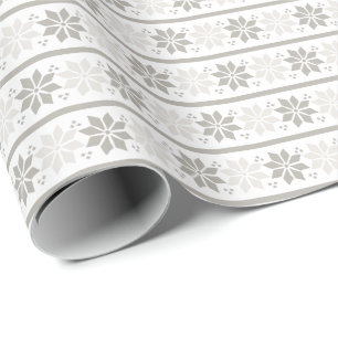 Grey white Elegant Snowflake   Christmas Holiday Wrapping Paper