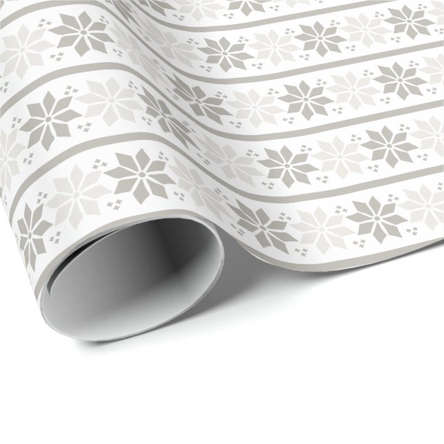 Grey white Elegant Snowflake | Christmas Holiday Wrapping Paper (Roll Corner)