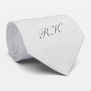 Grey & White Filigree Pattern with Monogram Neck Tie