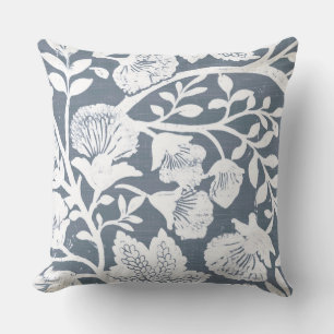 Grey & White Floral Throw Pillow