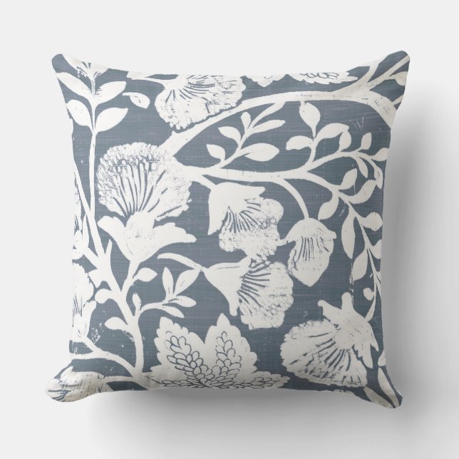 Grey & White Floral Throw Pillow (Front)