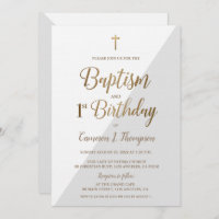 Grey White Gold Cross Baptism 1st Birthday