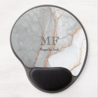 Grey White Gold Glitter Marble Customizable Gel Mouse Pad