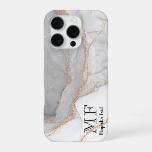 Grey White Gold Glitter Marble Customizable iPhone 16 Pro Case