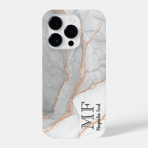 Grey White Gold Glitter Marble Customizable iPhone 14 Pro Case