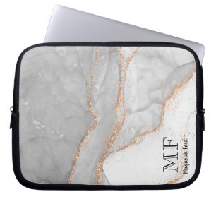 Grey White Gold Glitter Marble Customizable Laptop Sleeve