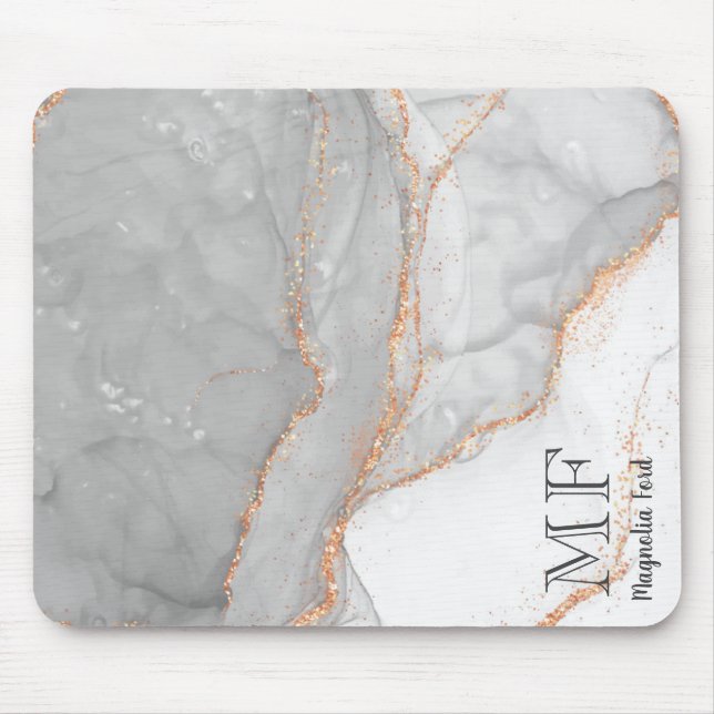 Grey White Gold Glitter Marble Customizable Mouse Pad (Front)