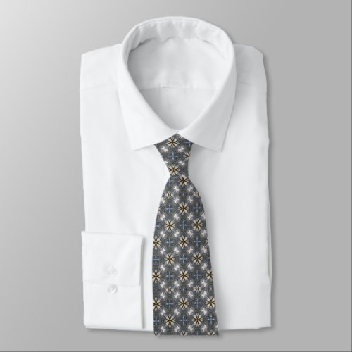 Grey White Gold Stylish Dapper Plaid Pattern Neck Tie