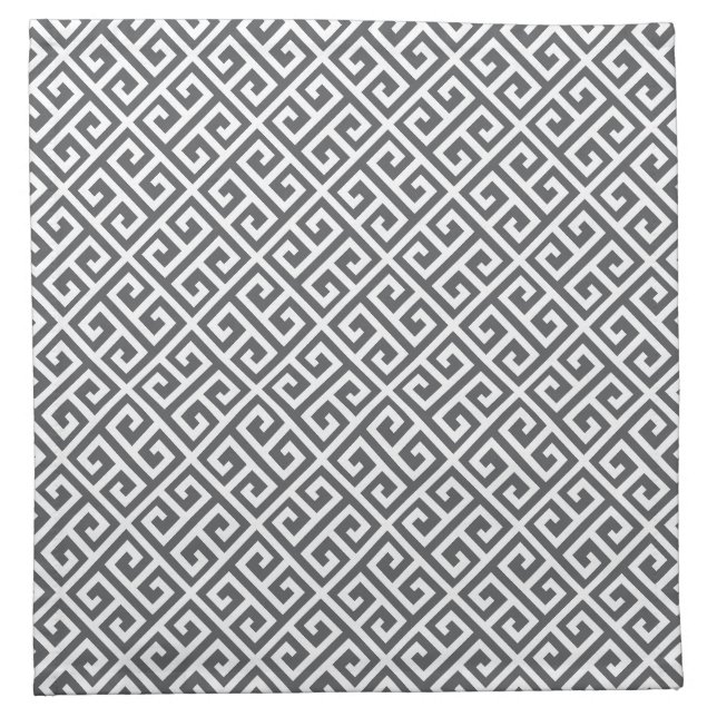 Grey & White Greek Key Pattern Cloth Napkin (Front)