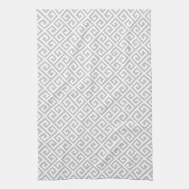 Grey & White Greek Key Pattern Kitchen Towel (Vertical)