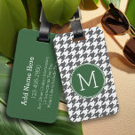 Grey White Green Houndstooth Pattern Monogram Luggage Tag<br><div class="desc">A classic and preppy design for anyone. Trendy colors and monograms are available. A retro pattern with a modern twist. Items are easier to customize when you replace all text first. If your art still needs to be adjusted, click on the Customize This button. This will take you to a...</div>