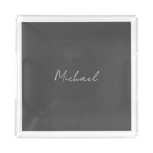 Grey White Handwritten Minimalist Your Name Acrylic Tray