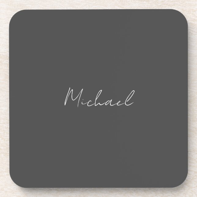 Grey White Handwritten Minimalist Your Name Beverage Coaster (Front)