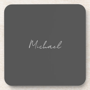 Grey White Handwritten Minimalist Your Name Beverage Coaster