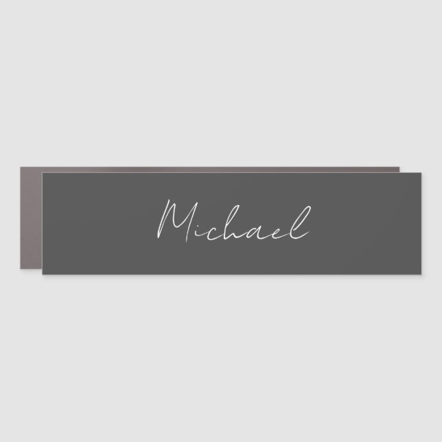 Grey White Handwritten Minimalist Your Name Car Magnet (Front)