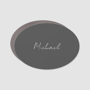 Grey White Handwritten Minimalist Your Name Car Magnet