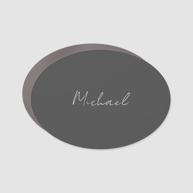 Grey White Handwritten Minimalist Your Name Car Magnet (Front)
