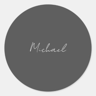Grey White Handwritten Minimalist Your Name Classic Round Sticker