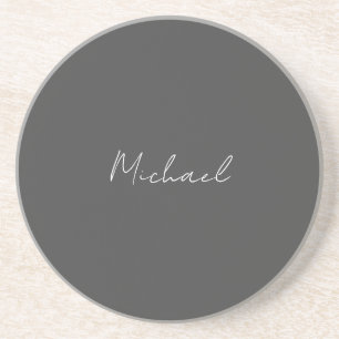 Grey White Handwritten Minimalist Your Name Coaster