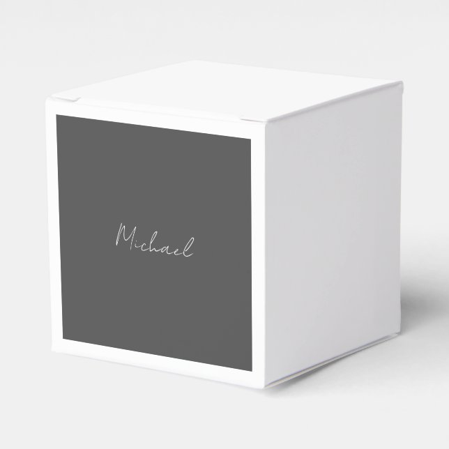 Grey White Handwritten Minimalist Your Name Favor Boxes (Front Side)
