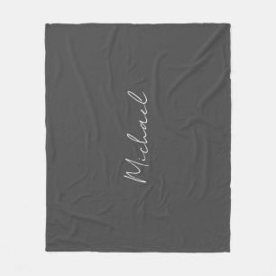 Grey White Handwritten Minimalist Your Name Fleece Blanket