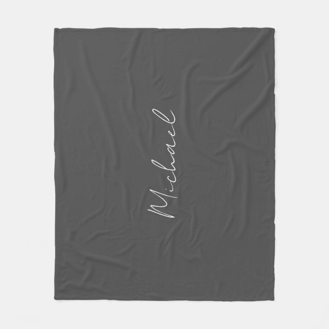 Grey White Handwritten Minimalist Your Name Fleece Blanket (Front)