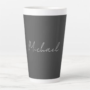 Grey White Handwritten Minimalist Your Name Latte Mug