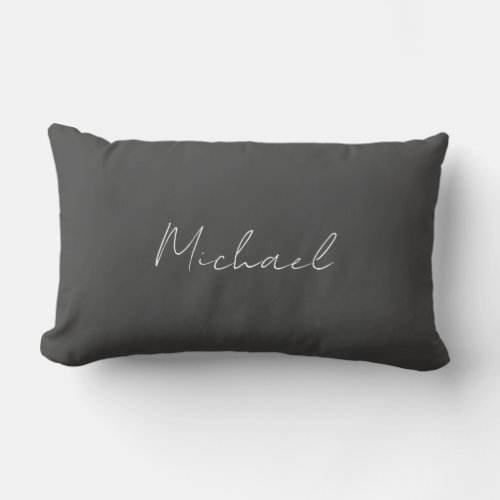 Grey White Handwritten Minimalist Your Name Lumbar Pillow