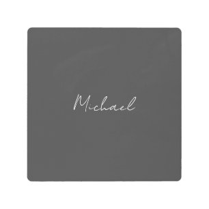 Grey White Handwritten Minimalist Your Name Metal Print