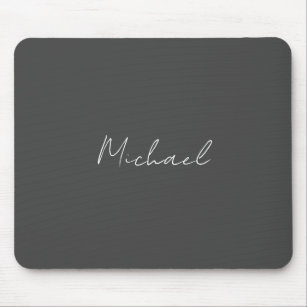 Grey White Handwritten Minimalist Your Name Mouse Pad