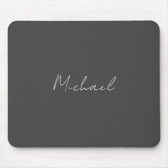 Grey White Handwritten Minimalist Your Name Mouse Pad (Front)