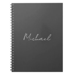Grey White Handwritten Minimalist Your Name Notebook
